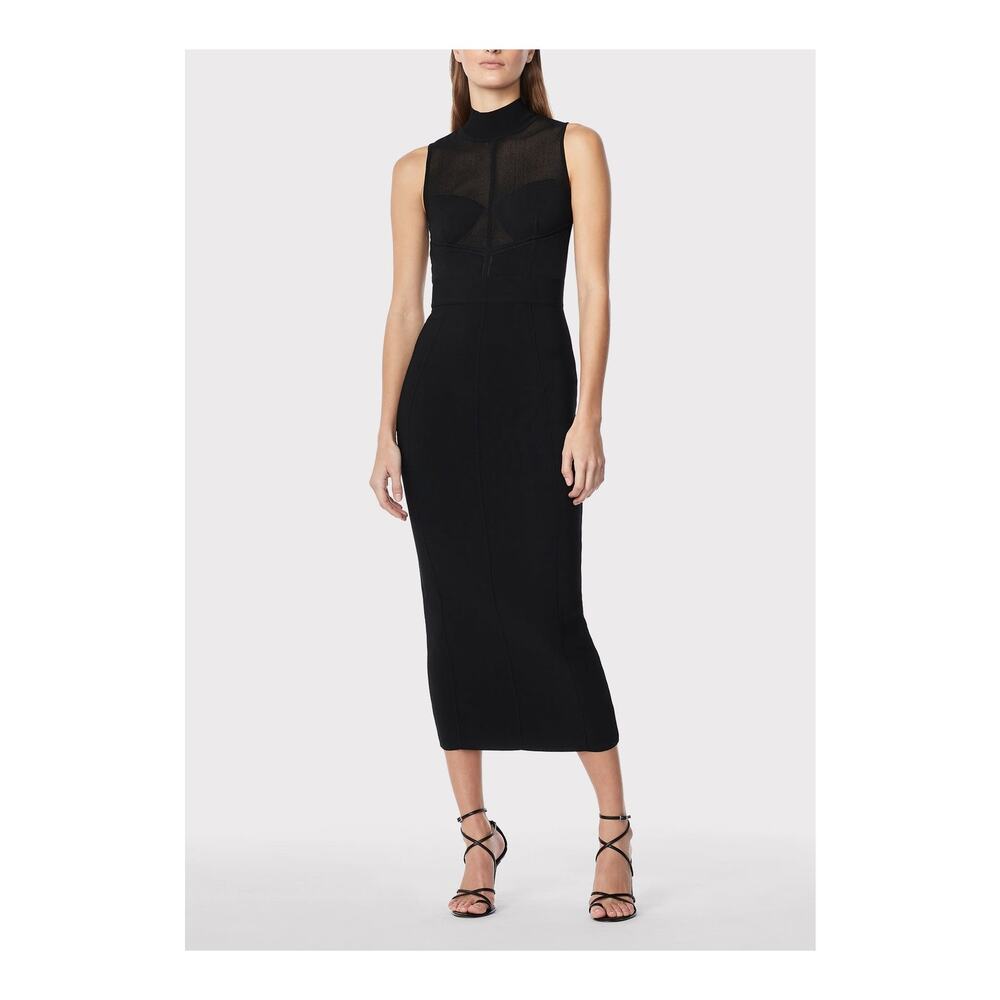 Herv� L�ger 'Sheer' Black Viscose Intarsia Bustier Midi Dress Size M